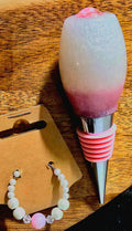 Wine stopper w/matching beaded wine glass identifier (epoxy resin)