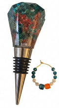 Wine stopper w/matching beaded wine glass identifier (epoxy resin)