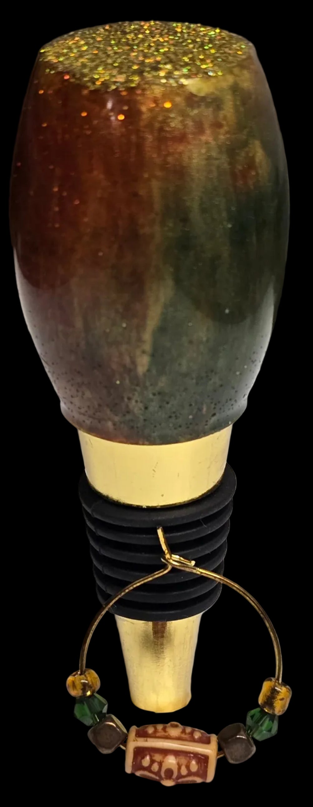 Wine stopper w/matching beaded wine glass identifier (epoxy resin)
