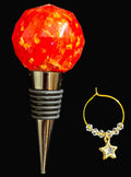Sunkist orange w/gold flakes wine stopper w/matching wine identifier